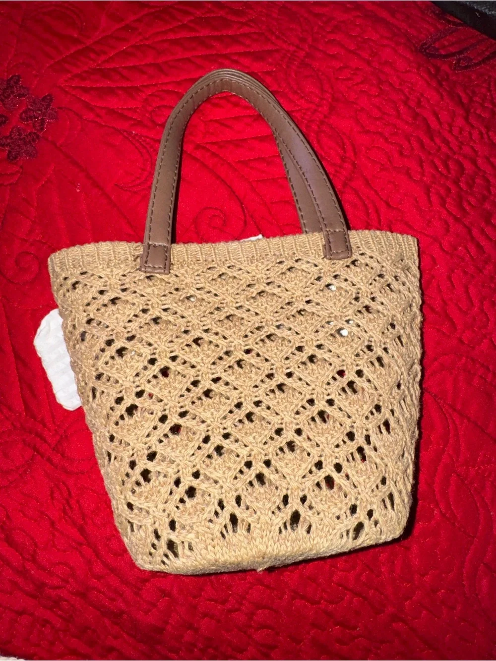 Kids Woven Mini Tote with Cream Bow Accent